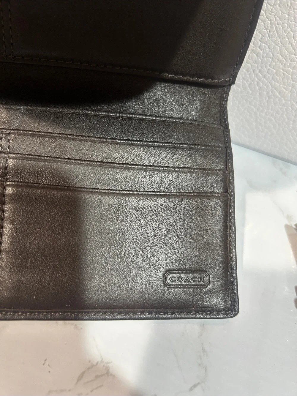 Coach Signature Canvas Trifold Wallet in Brown and Tan - Picture 5 of 8
